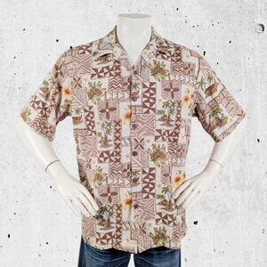 Hilo Hattie Bark Cloth Hawaiian Shirt Size XL Made in Hawaii Tiki